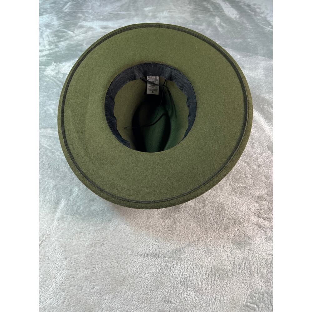 Olive Green Boho Wide Brim Hat Structured Crown Floral Band Western - Picture 4 of 6